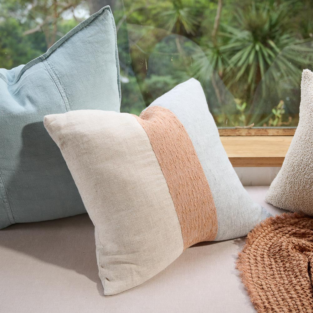 Tallows Linen Cushion - Natural/Ochre/Blue