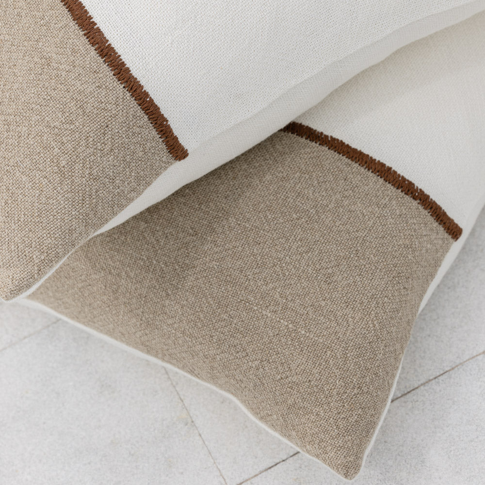 Bella Linen Cushion - Off White/Natural/Chocolate