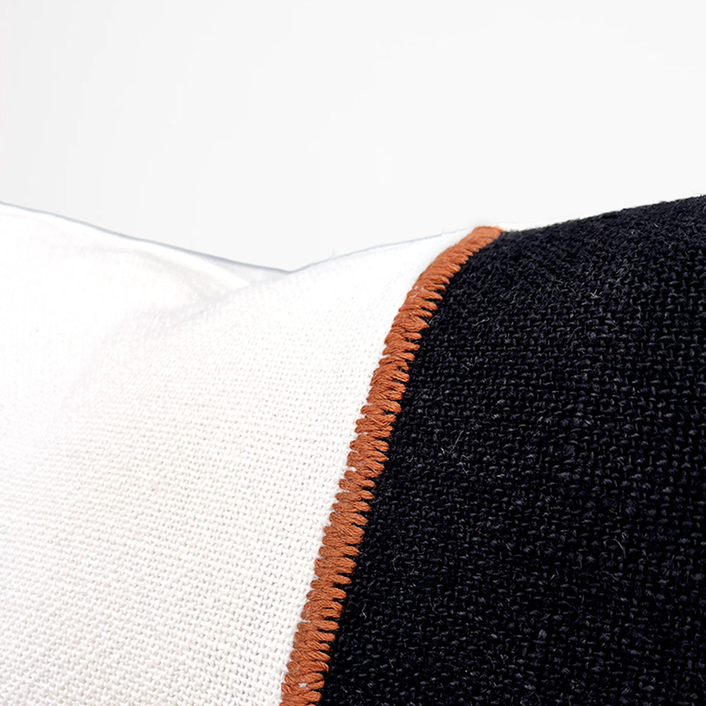 Bella Linen Cushion - Off White/Black/Nutmeg