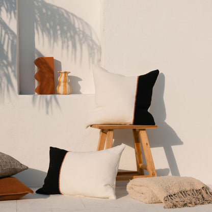 Bella Linen Cushion - Off White/Black/Nutmeg