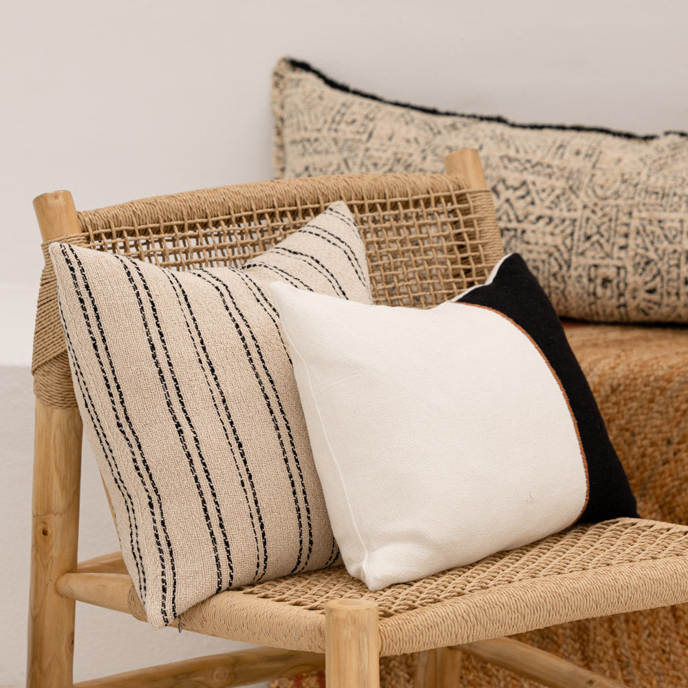Bella Linen Cushion - Off White/Black/Nutmeg