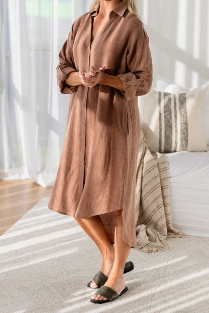 Fundamental Linen Shirt Dress - Clay
