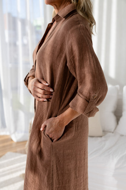 Fundamental Linen Shirt Dress - Clay