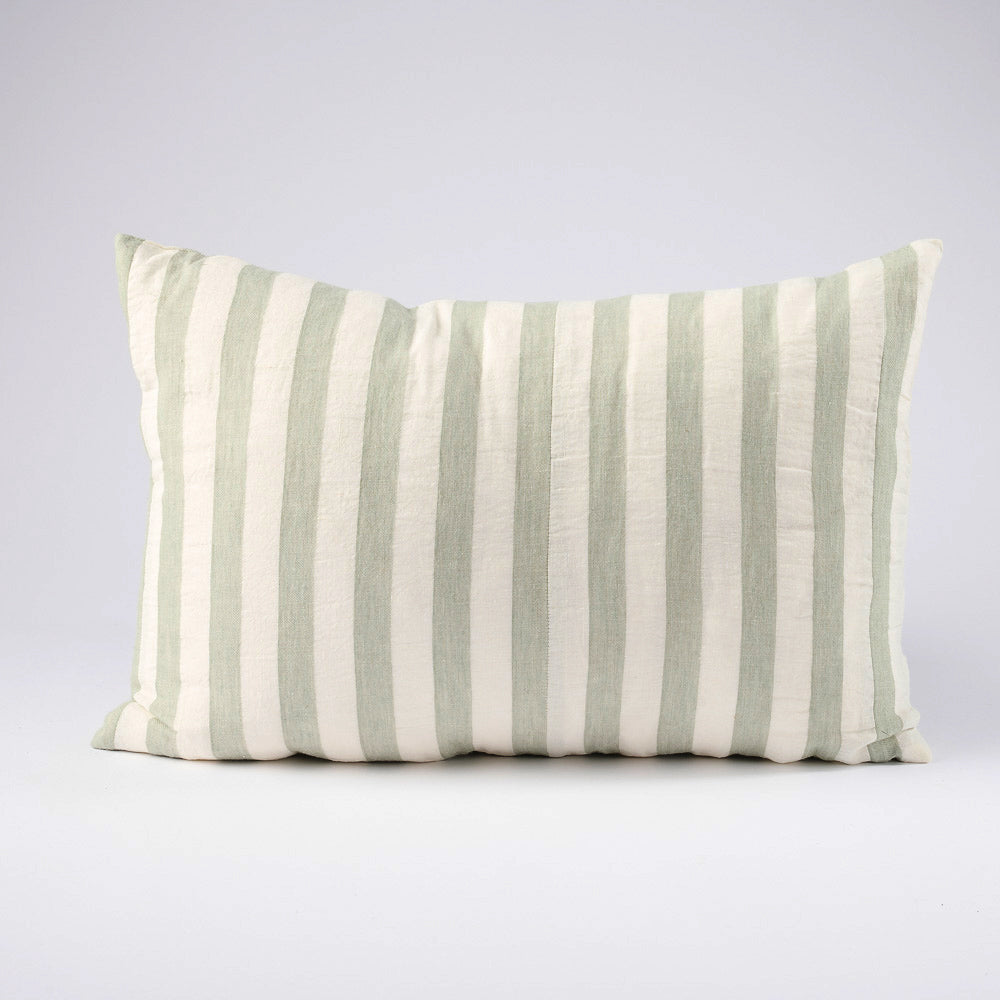 Santi Linen Cushion - Off White/Pistachio Stripe 