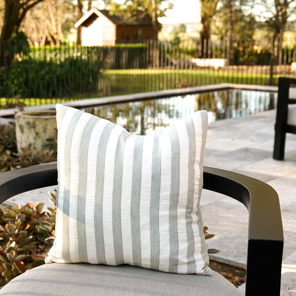 Pistachio Striped Outdoor Linen Cushion Eadie Lifestyle