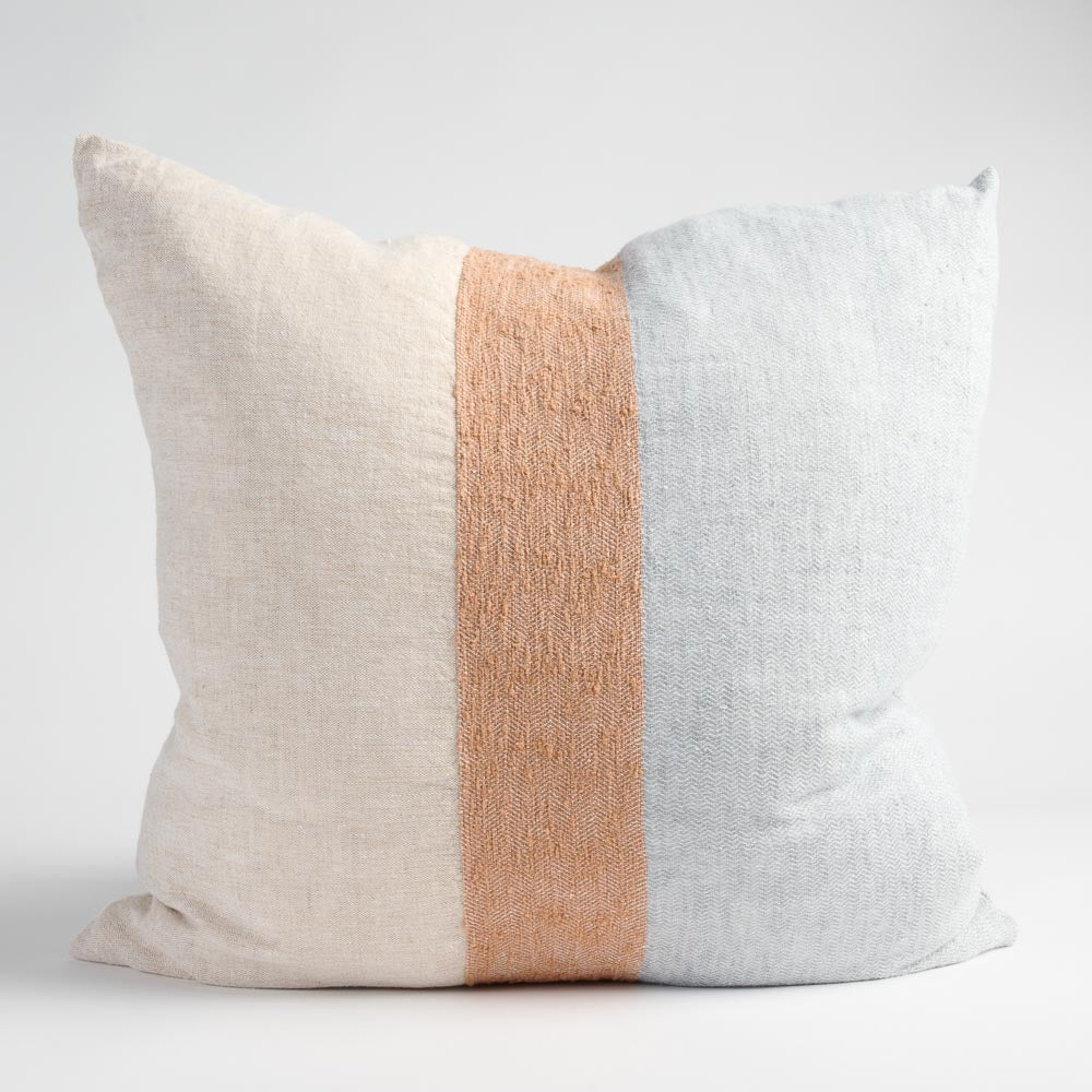 Tallows Linen Cushion - Natural/Ochre/Blue