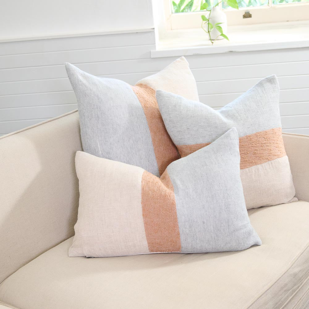 Tallows Linen Cushion - Natural/Ochre/Blue