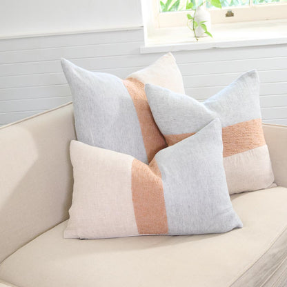 Tallows Linen Cushion - Natural/Ochre/Blue