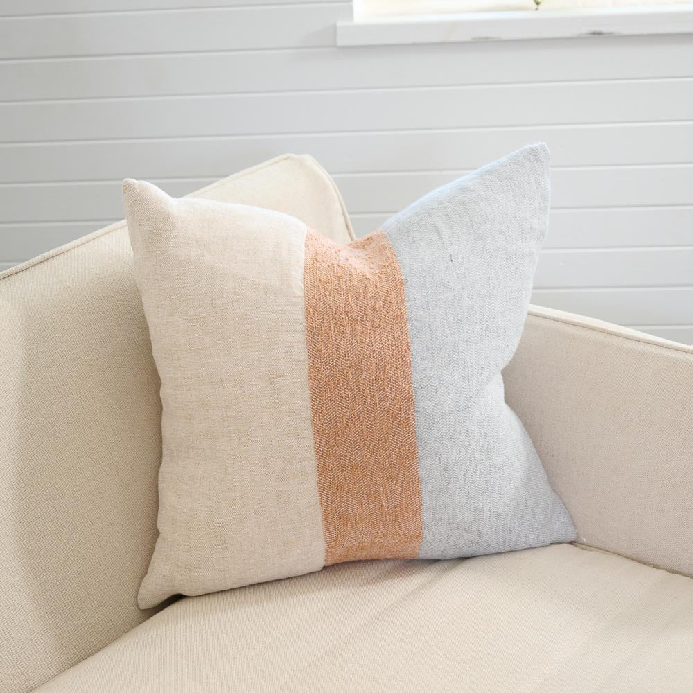 Tallows Linen Cushion - Natural/Ochre/Blue