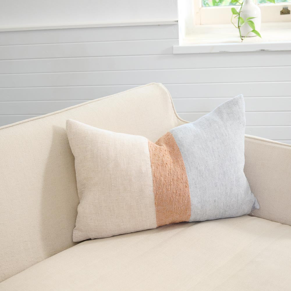 Tallows Linen Cushion - Natural/Ochre/Blue