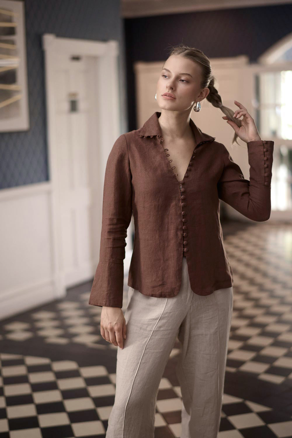 Alexa Linen Blouse - Chocolate