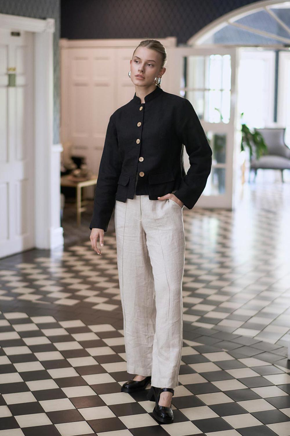 Linen jacket black deals