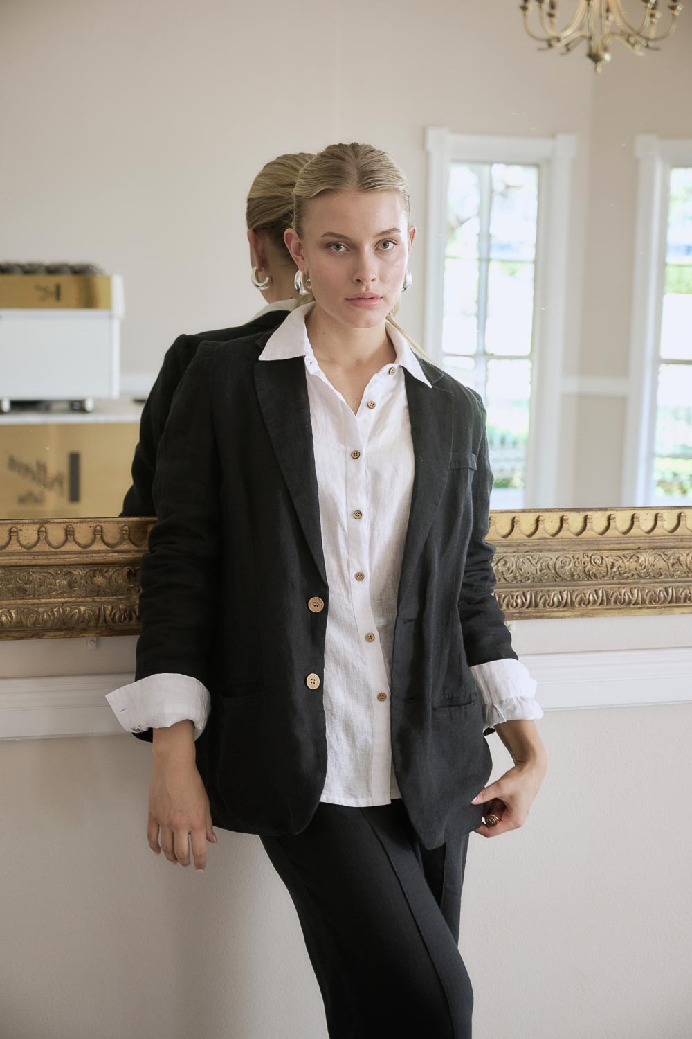 Classic Linen Blazer Black Eadie Lifestyle
