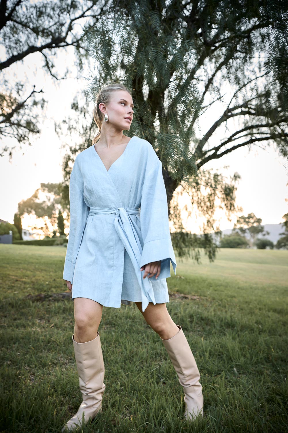Frida Linen Dress - Soft Blue