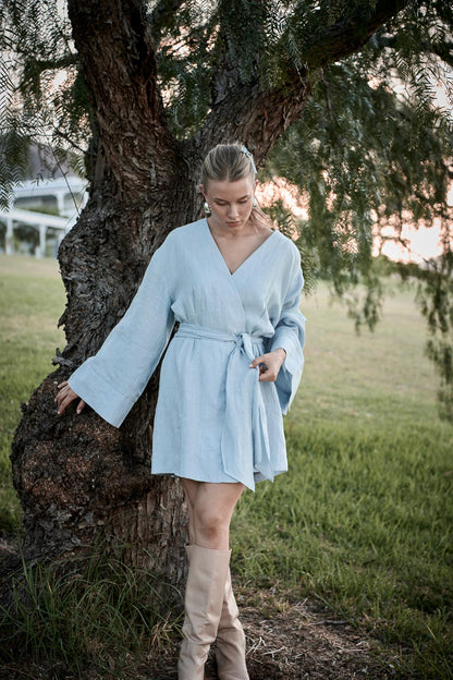 Frida Linen Dress - Soft Blue