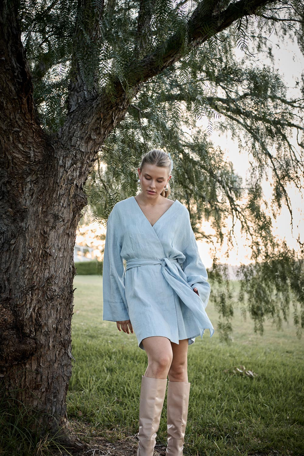 Frida Linen Dress - Soft Blue