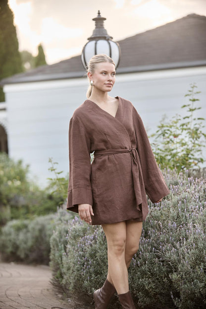 Frida Linen Dress - Chocolate