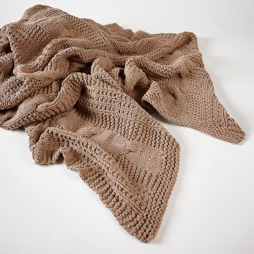 Heirloom Hand Knitted Throw - Clay