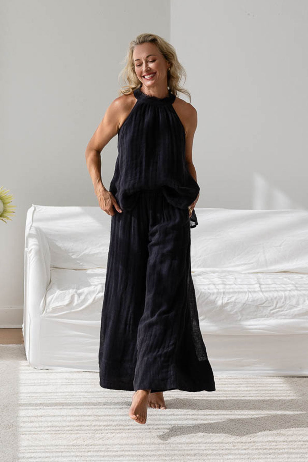 Ava Linen Top - Midnight