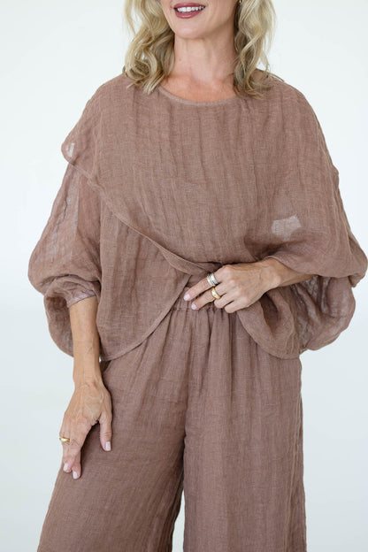 Kosa Reversible Linen Top - Clay