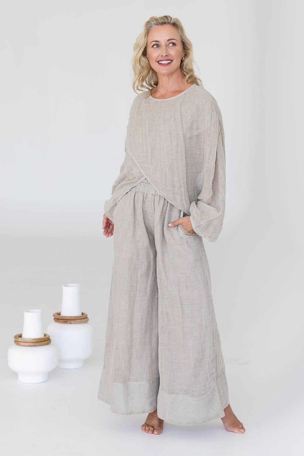 Kosa Reversible Linen Top - Natural