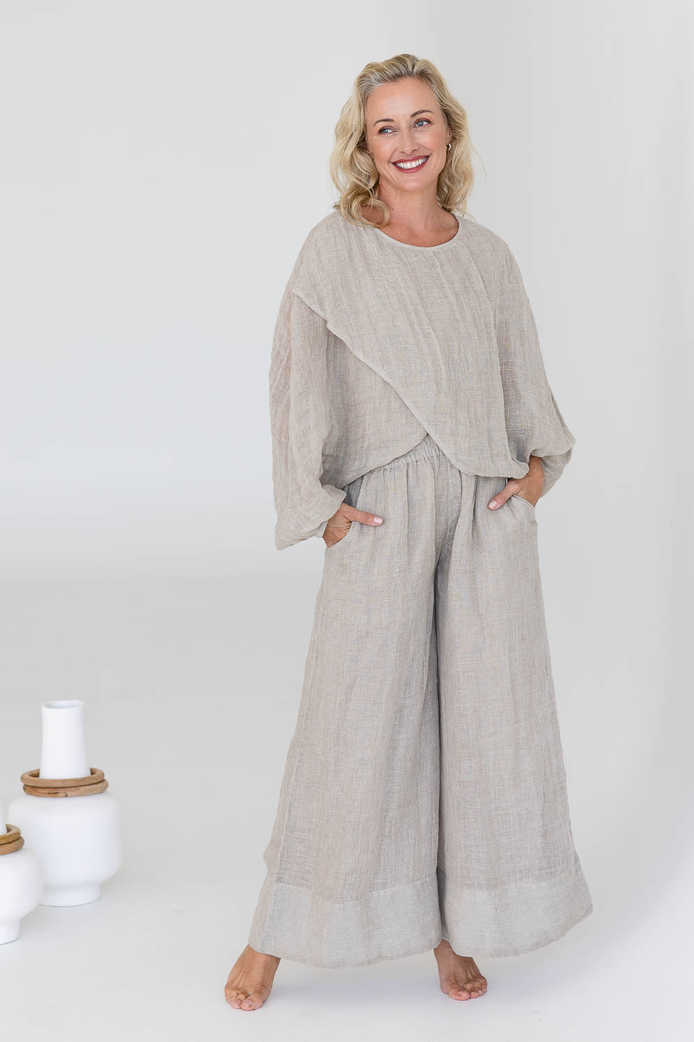 Kosa Reversible Linen Top - Natural