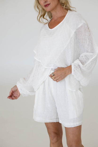 Kosa Reversible Linen Top - Off White