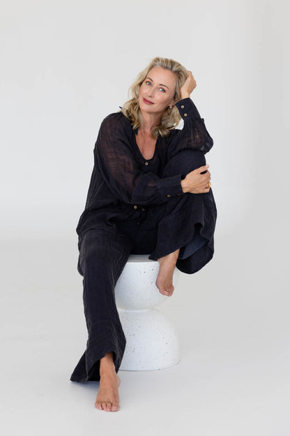 Mika Linen Blouse - Midnight