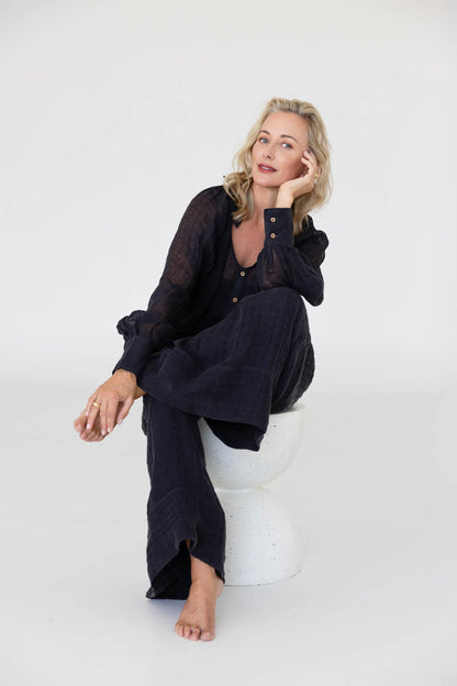 Mika Linen Blouse - Midnight