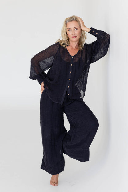Mika Linen Blouse - Midnight