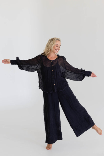 Mika Linen Blouse - Midnight