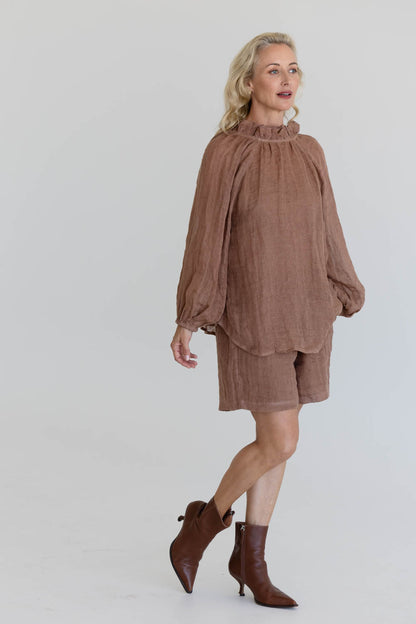 Lulu Reversible Linen Top - Clay