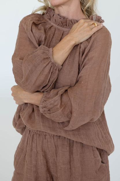 Lulu Reversible Linen Top - Clay