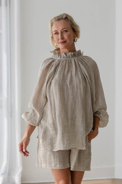 Lulu Reversible Linen Top - Natural