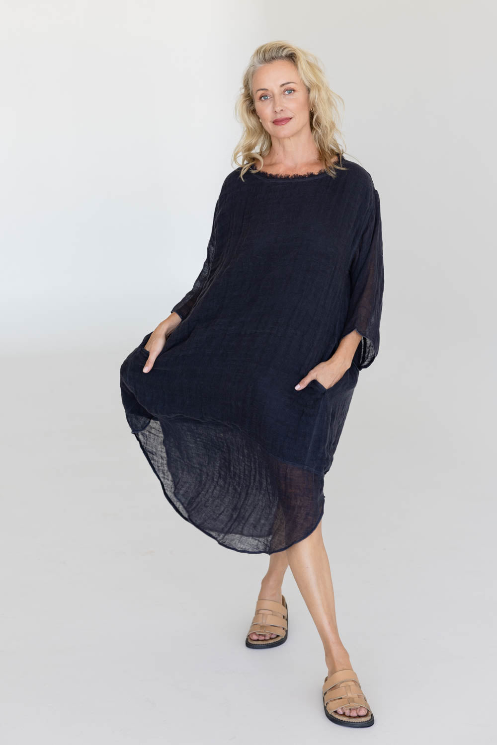Luxe Malle Linen Dress - Midnight