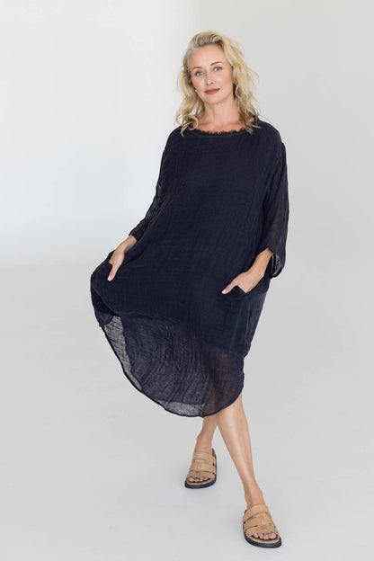 Luxe Malle Linen Dress - Midnight