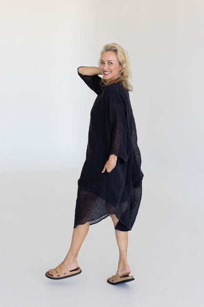Luxe Malle Linen Dress - Midnight