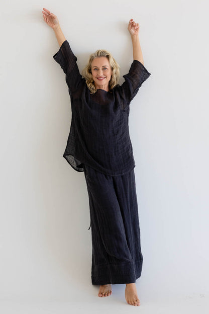 Margot Reversible Linen Top - Midnight