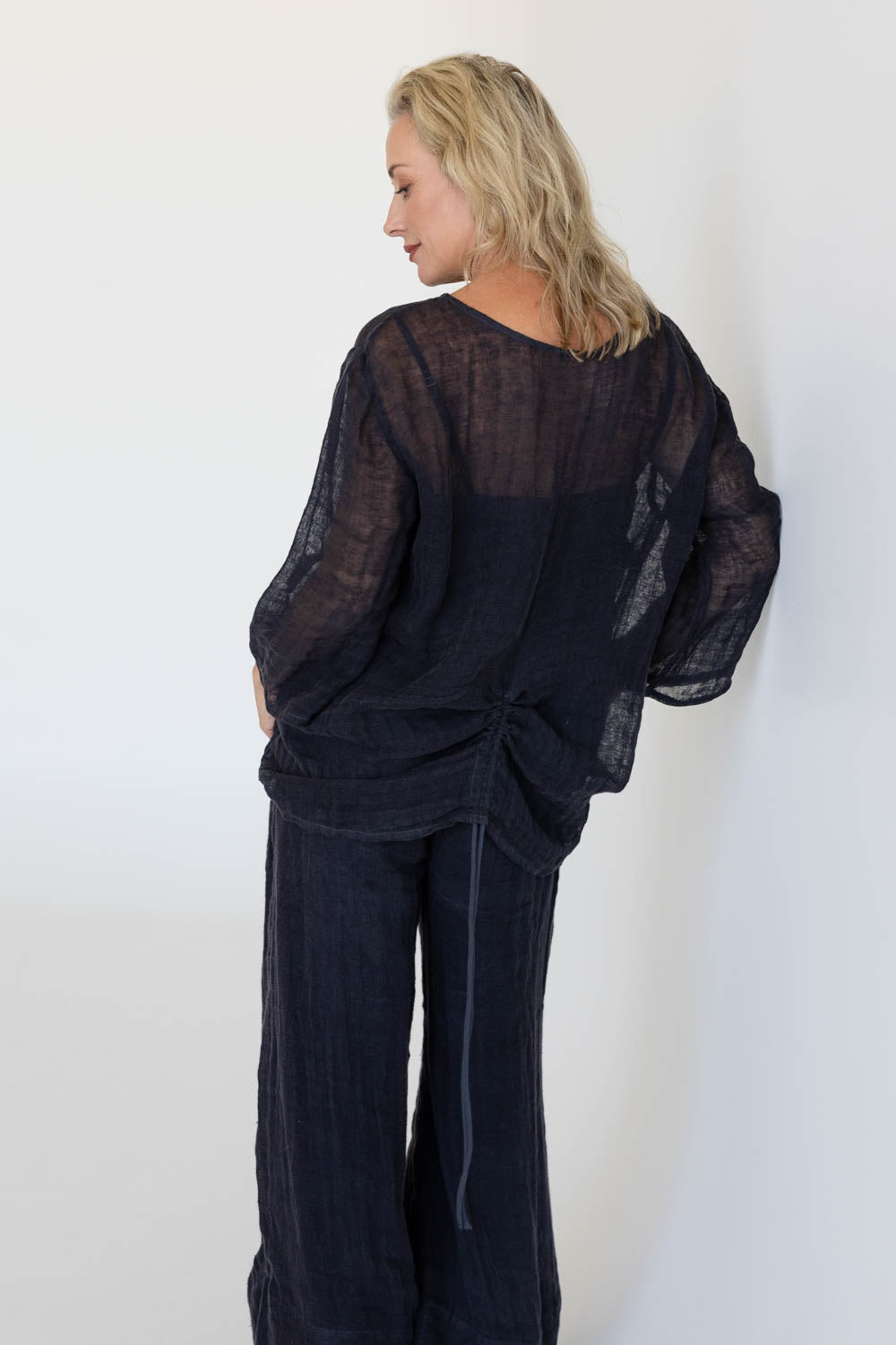Margot Reversible Linen Top - Midnight
