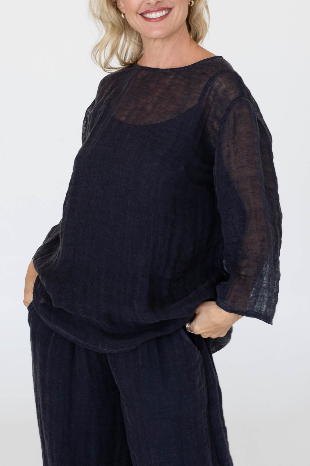 Margot Reversible Linen Top - Midnight