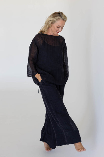 Margot Reversible Linen Top - Midnight