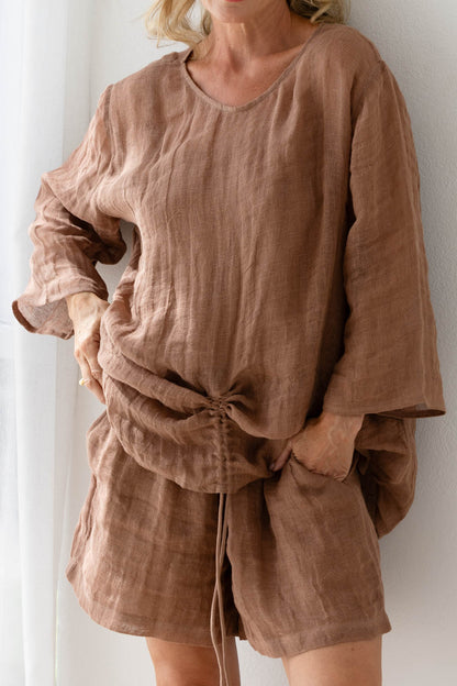 Margot Reversible Linen Top - Clay