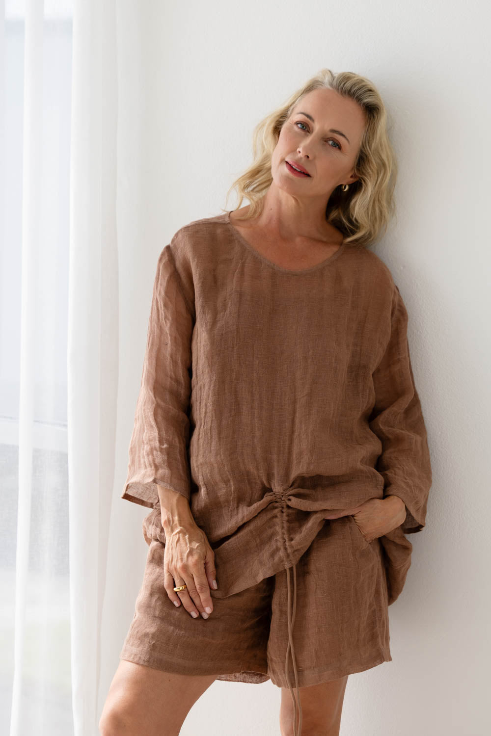 Margot Reversible Linen Top - Clay