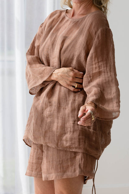 Margot Reversible Linen Top - Clay
