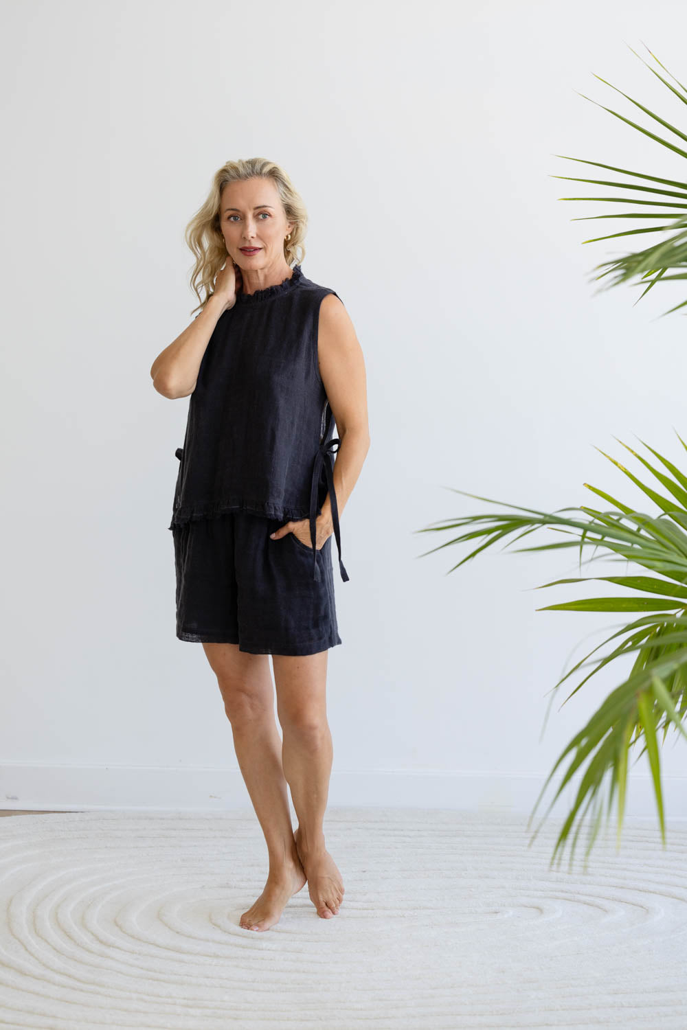 Nadia Linen Top - Midnight