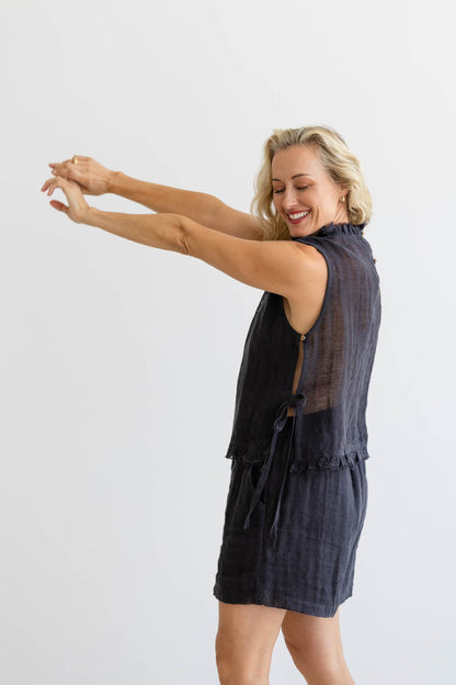 Nadia Linen Top - Midnight