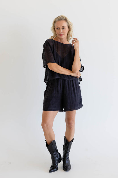 Olivia Linen Top - Midnight