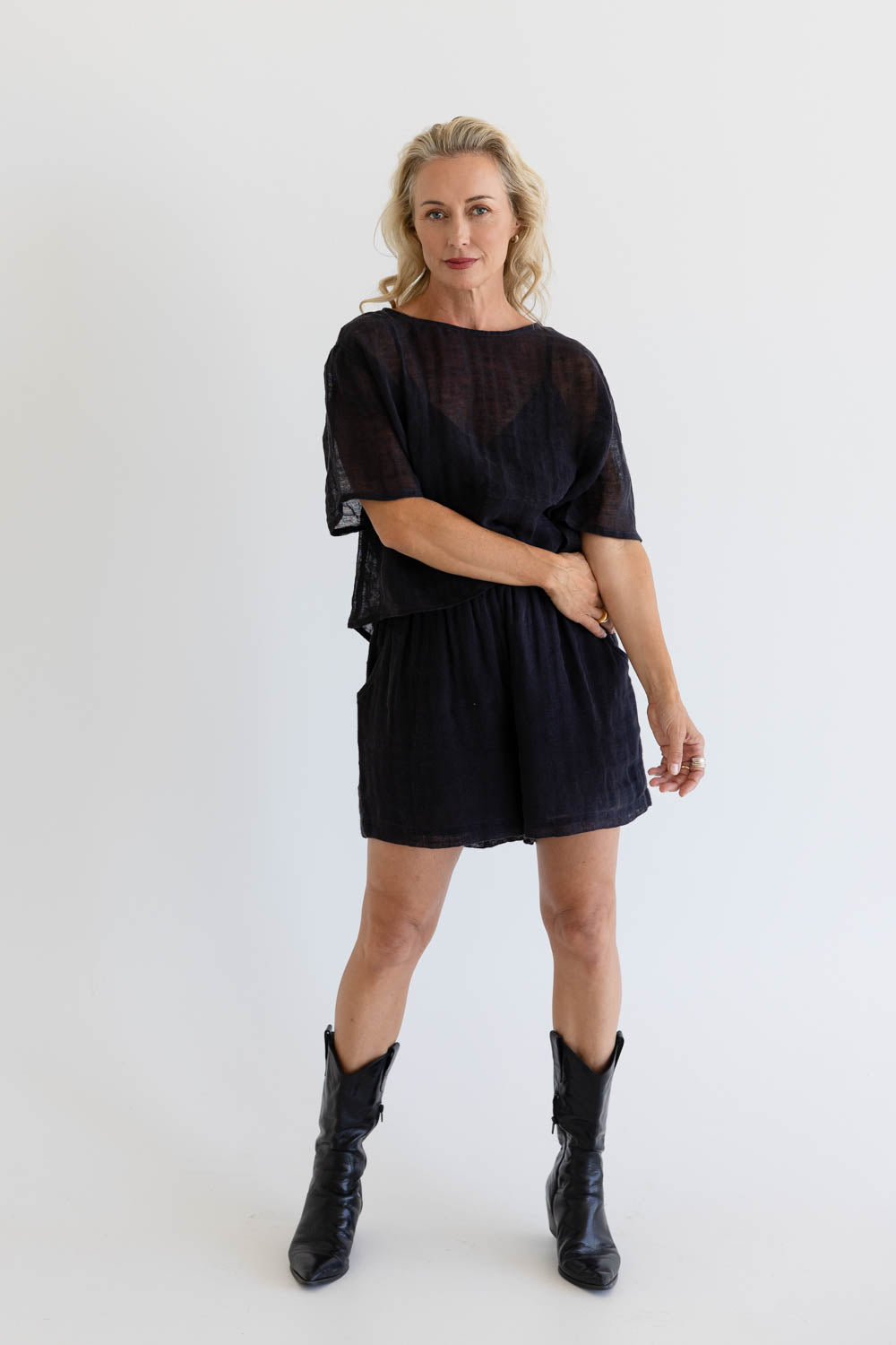 Olivia Linen Top - Midnight