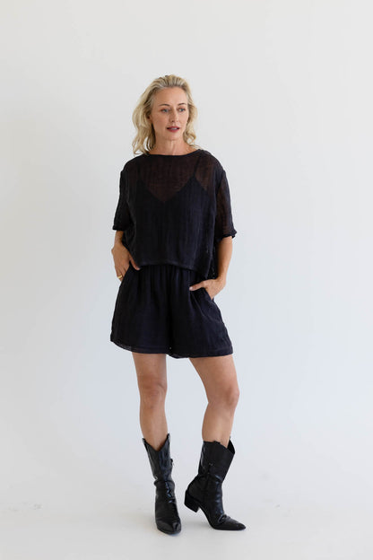 Olivia Linen Top - Midnight
