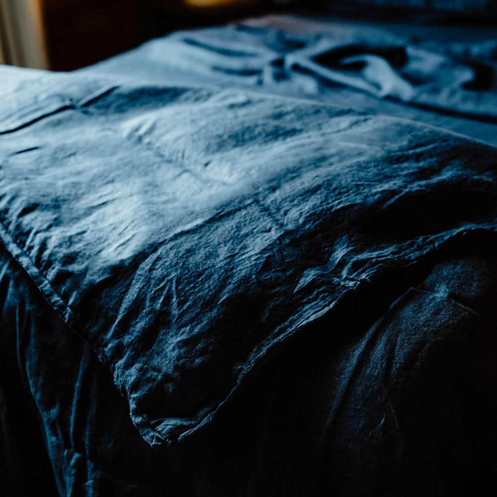 French Linen Duvet Cover w/ Button Closure - Midnight